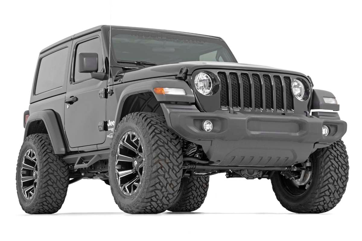 Jeep Wrangler Contoured Drop Steps - Rough Country - Drop step design - Textured Black - '18-'25